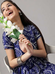 Girls Bandhani Printed Angrakha A-Line Kurta with Trousers - Inddus.com