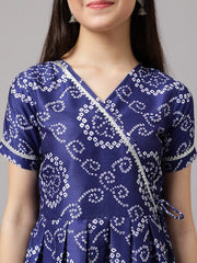 Girls Bandhani Printed Angrakha A-Line Kurta with Trousers - Inddus.com