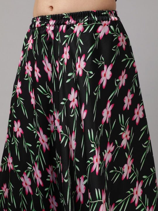 Girls Black Floral Printed Ready to Wear Lehenga & Choli - Inddus.com