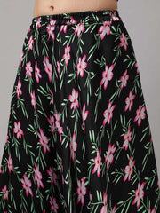 Girls Black Floral Printed Ready to Wear Lehenga & Choli - Inddus.com