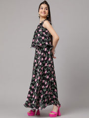Girls Black Floral Printed Ready to Wear Lehenga & Choli - Inddus.com
