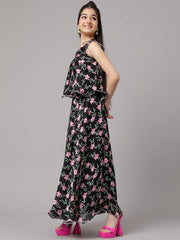 Girls Black Floral Printed Ready to Wear Lehenga & Choli - Inddus.com