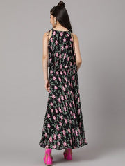 Girls Black Floral Printed Ready to Wear Lehenga & Choli - Inddus.com