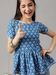 Girls Floral Printed Regular A-Line Kurti with Sharara - Inddus.com