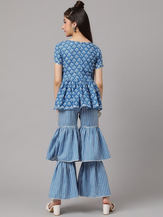 Girls Floral Printed Regular A-Line Kurti with Sharara - Inddus.com