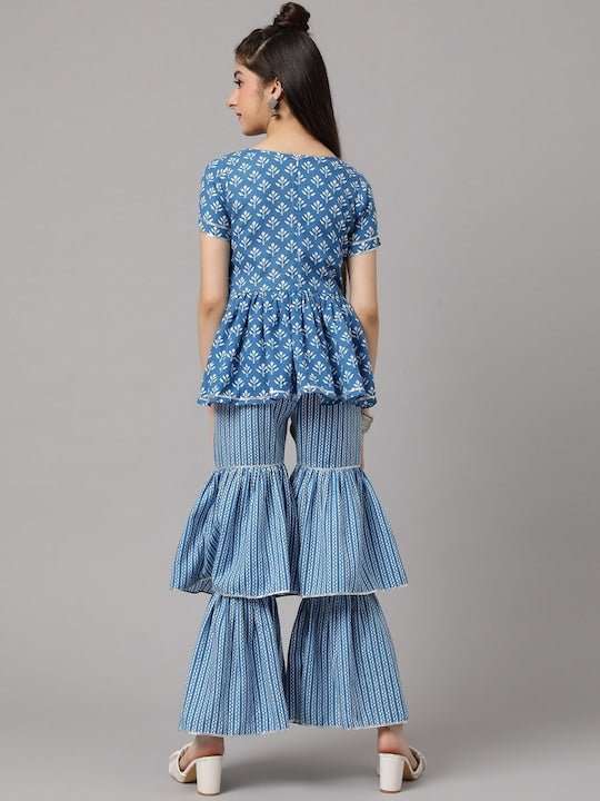 Girls Floral Printed Regular A-Line Kurti with Sharara - Inddus.com