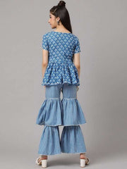 Girls Floral Printed Regular A-Line Kurti with Sharara - Inddus.com