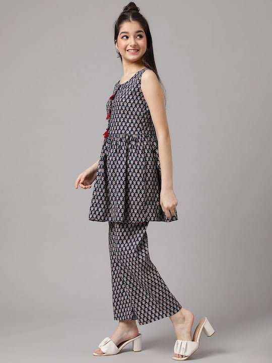 Girls Floral Printed Regular Kurti with Trousers - Inddus.com