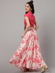 Girls Peach-Coloured & Cream-Coloured Ready to Wear Lehenga & Choli - Inddus.com