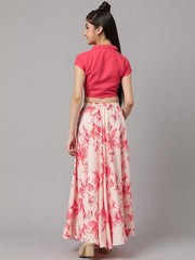 Girls Peach-Coloured & Cream-Coloured Ready to Wear Lehenga & Choli - Inddus.com
