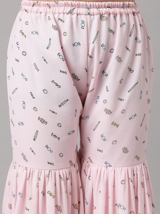 Girls Quirkey Printed Shoulder Strap A-Line Kurta with Sharara - Inddus.com