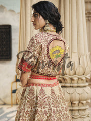 Gold And Red Hand Embroidered Lehenga Choli Set - Inddus.com