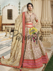 Gold And Red Hand Embroidered Lehenga Choli Set - Inddus.com