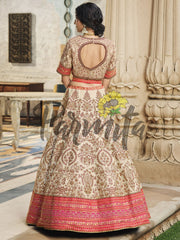 Gold And Red Hand Embroidered Lehenga Choli Set - Inddus.com