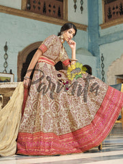 Gold And Red Hand Embroidered Lehenga Choli Set - Inddus.com