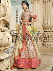 Gold And Red Hand Embroidered Lehenga Choli Set - Inddus.com