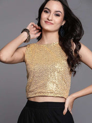 Golden Embellished Crop Top - inddus-us