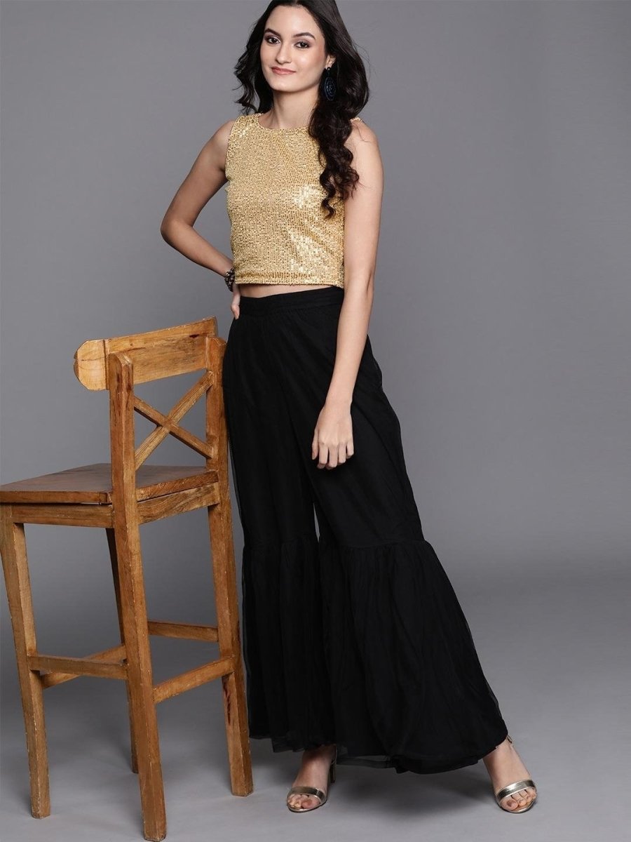 Golden Embellished Crop Top - inddus-us