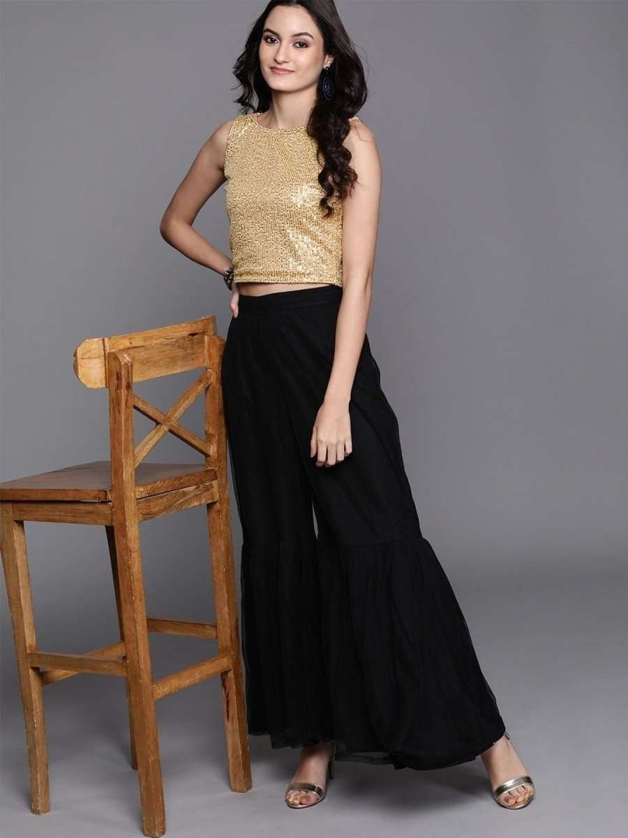 Golden Embellished Crop Top - inddus-us