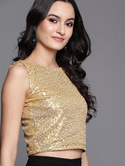 Golden Embellished Crop Top - inddus-us