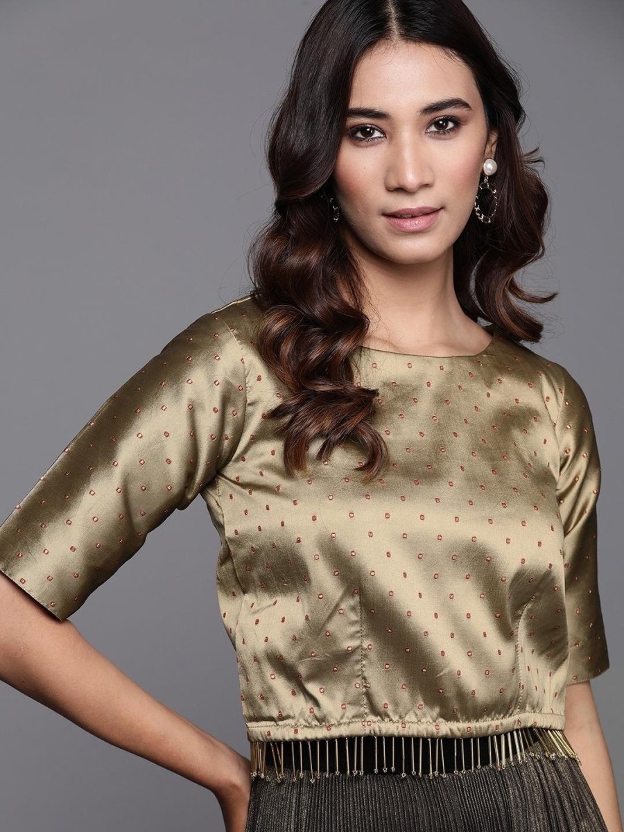 Golden Zari Self Design Top - inddus-us