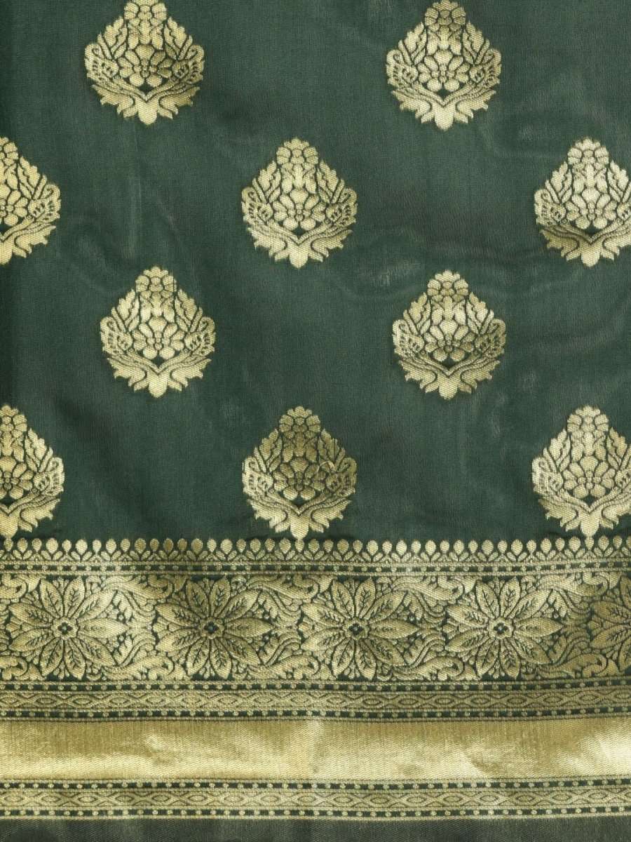 Green and Gold Ethnic Motifs Zari Woven Traditional Saree - Inddus.com