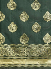 Green and Gold Ethnic Motifs Zari Woven Traditional Saree - Inddus.com