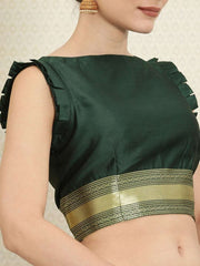 Green and Gold Ethnic Motifs Zari Woven Traditional Saree - Inddus.com