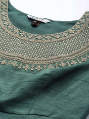 Green and Golden Embroidered Anarkali Kurta with Dupatta - Inddus.com