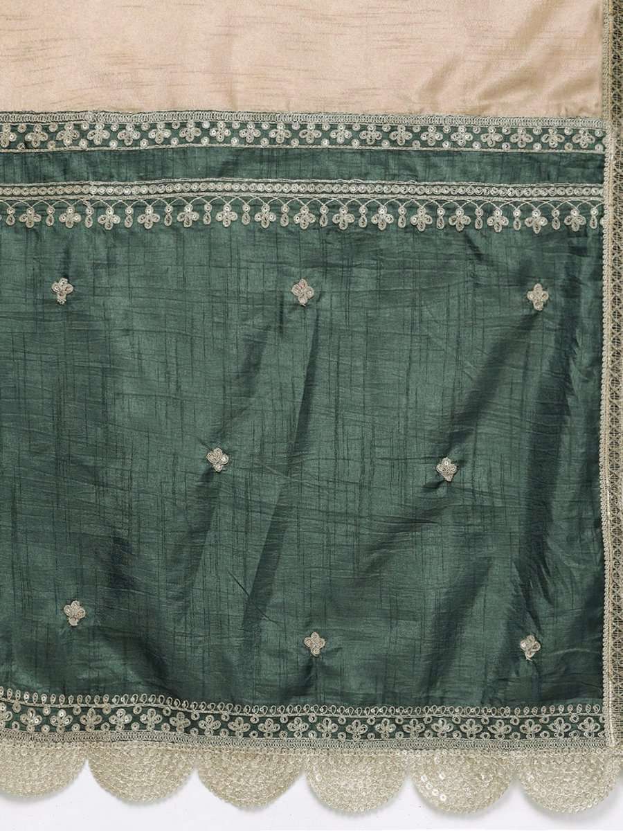 Green and Golden Embroidered Anarkali Kurta with Dupatta - Inddus.com