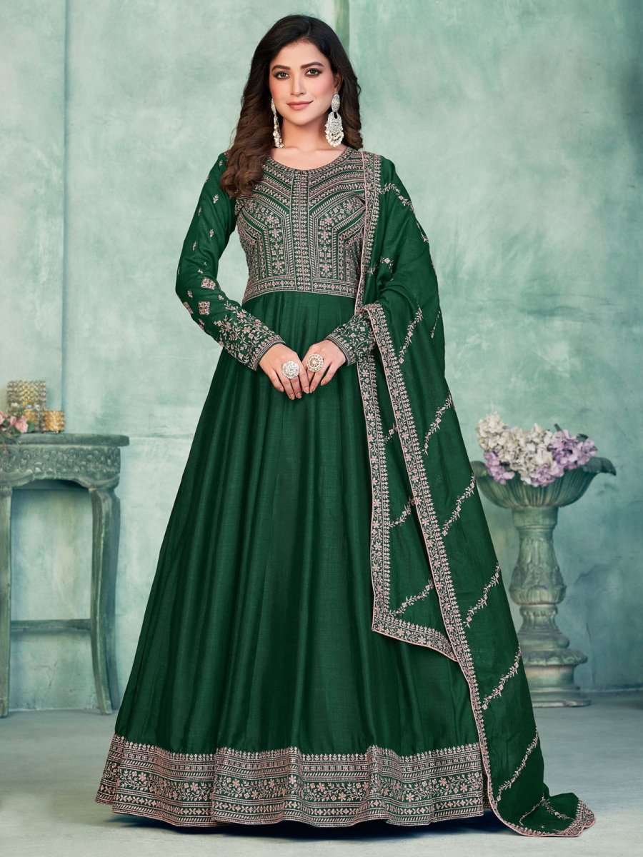 Buy Inddus Elegant Green Art Silk Festive-Wear Anarkali-Suit Online XS-34 Buy Inddus Elegant Green Art Silk Festive-Wear Anarkali-Suit Online XS-34