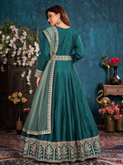 Green Art Silk Partywear Anarkali Suit - Inddus.com