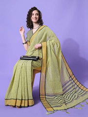 Green & Black Striped Saree - Inddus.com