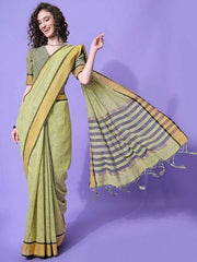 Green & Black Striped Saree - Inddus.com