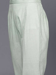 Green Cotton Blend Printed Straight Cut Suit - Inddus.com