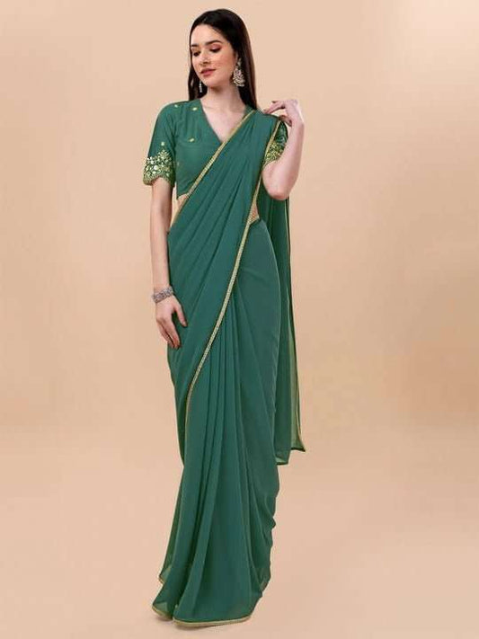 Green Embroidered Border Saree