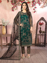 Green Embroidered Partywear Straight Cut Suit - Inddus.com