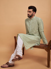 Green Ethnic Motif Embroidered Chikankari Straight Kurta - Inddus.com