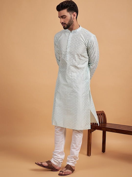 Green Ethnic Motif Embroidered Chikankari Straight Kurta - Inddus.com