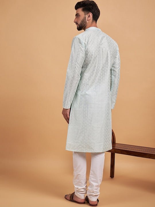 Green Ethnic Motif Embroidered Chikankari Straight Kurta - Inddus.com