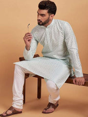 Green Ethnic Motif Embroidered Chikankari Straight Kurta - Inddus.com