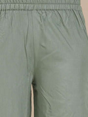 Green Floral Embroidered Pure Cotton A-Line Kurta with Palazzos - Inddus.com