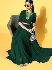 Green Georgette Partywear Self Design Dresses - Inddus.com