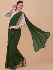 Green & Gold-Toned Embroidered Saree - Inddus.com