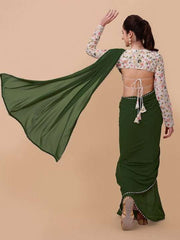Green & Gold-Toned Embroidered Saree - Inddus.com