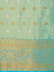 Green & Gold-Toned Woven Design Zari Silk Blend Saree - Inddus.com