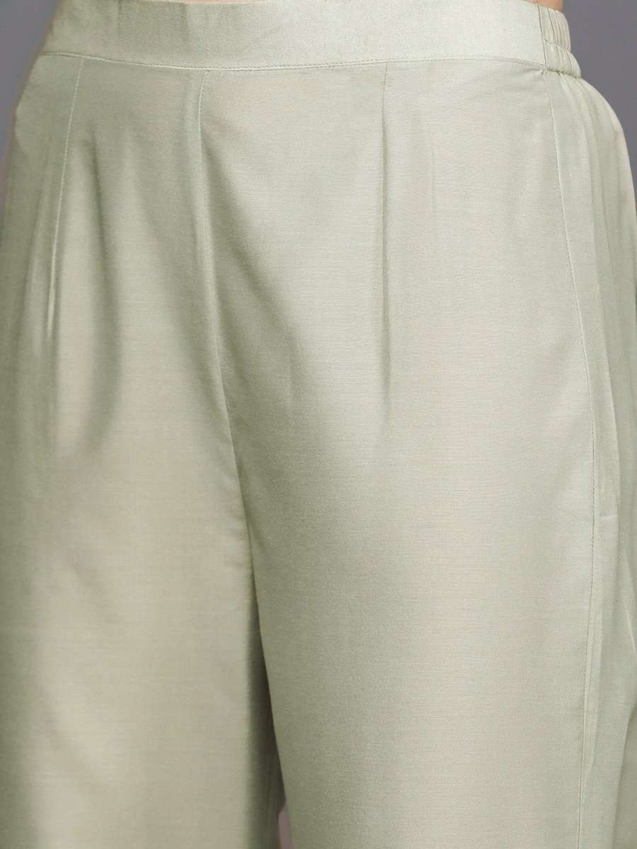 Green Golden Stripped Embroidered with Laced Pants and Embroidered Dupatta - inddus-us