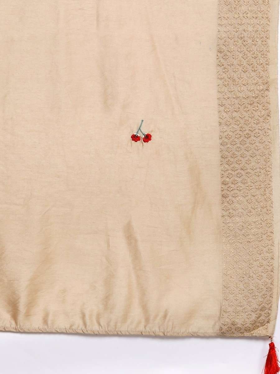 Green Golden Stripped Embroidered with Laced Pants and Embroidered Dupatta - inddus-us