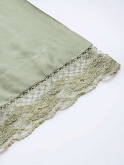 Green Golden Stripped Embroidered with Laced Pants and Embroidered Dupatta - inddus-us