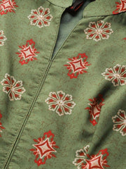 Green Patola Print Panelled Kurta with Dupatta - inddus-us